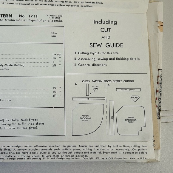 4/$50 McCall's 1711 Printed Apron sew Pattern 1952 🪡 - Picture 6 of 7